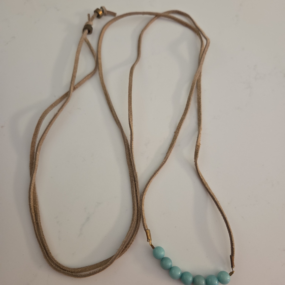 Beaded Necklace with Tan Cord